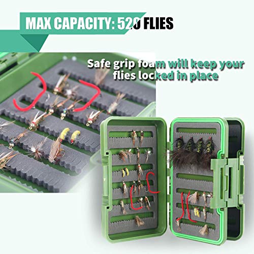 Maxcatch Fly Boxes For Fly Fishing Double Side Waterproof Fishing Tackle Box (Olive (4 Split Foam Inserts), 5.9inch x4.1inch x1.7inch)