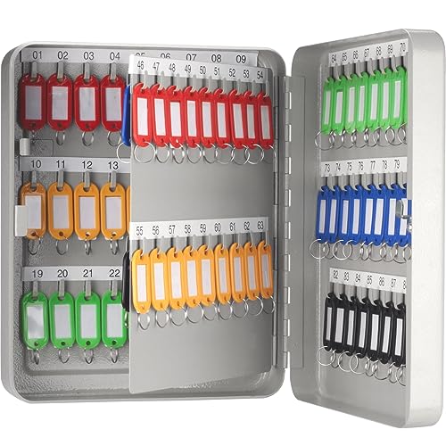 Barska 90 Position Key Lock Box – Hook-Style Cabinet with Numbered Hooks, Key Tags, Log Sheet, Labeled Shelves, Wall Mount, 0.8mm Solid Steel – Secure Key Organizer Storage