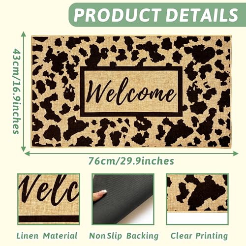 Welcome Doormat Outdoor Indoor Cow Print Door Mat Western Mat for Entrance Front Back Door Aesthetic Carpet for Hallway Farmhouse Non-Slip Inside Outside Doormats Modern Black Dot Entryway Mat - color: Cow Print