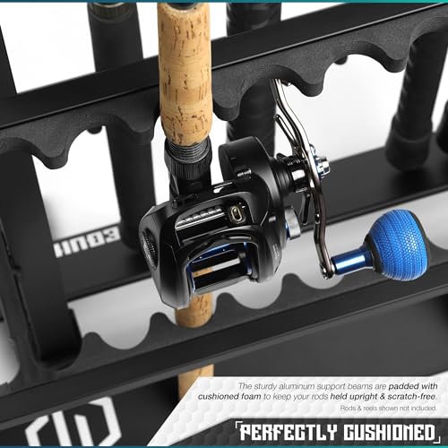 Savior Equipment Fishing Rod Rack Holder Organizer, 24-48 Slots to Hold Fresh Salt Water Spinning Rods & Reel Combo, Lightweight Aluminum Vertical Fish Pole Garage Storage Ground Display Stand - color: Carbon Black, size: 24-Slots