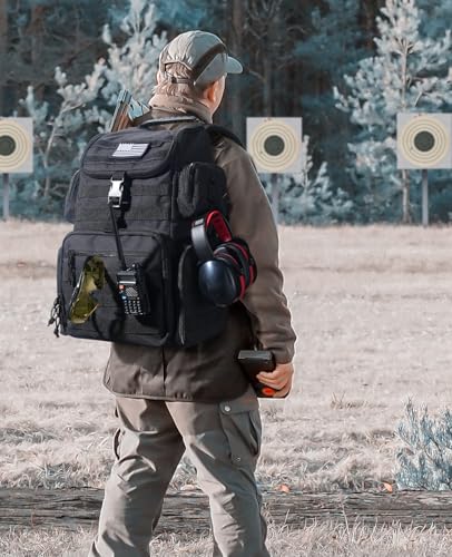 CVLIFE Tactical Range Backpack with Removable Divider, Gun Cases Bag with 4 Pistol Carrying Cases, Rucksack for Shooting (Black, Medium) - color: Black