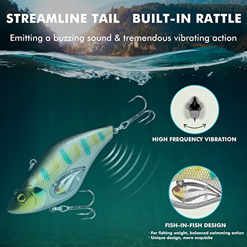 TRUSCEND Shallow or Deep Diving Crankbait with BKK Hooks, Wobble Fishing Lures for Bass Trout Crappie Walleye, Sinking Lipless Vibe Crank Bait for Bass Pike, Amazing Swimbait for Family Fishing - color: A7-2.8",0.6oz