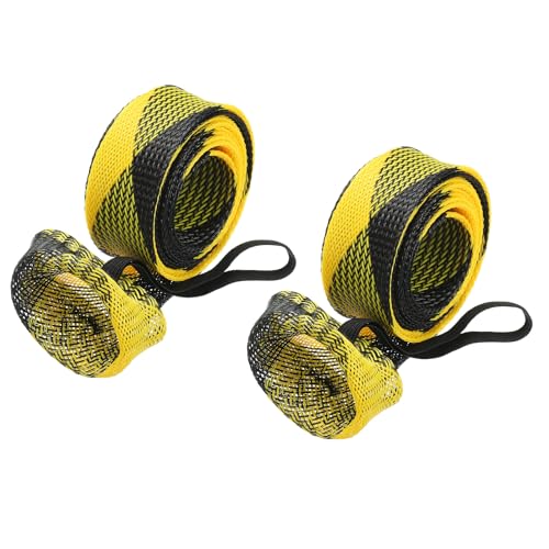 PATIKIL Rod Sock, Fishing Rod Sleeve Cover Braided Mesh Pole Protector Gloves Fishing Tools Flat End for Spinning Fishing Rod Fly Rod Ice Rod Casting Rod - color: Black Yellow, size: 67 Inch