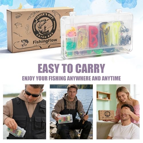 71Pcs Fishing Lures Kit, Fishing Tackle Box Fishing Baits Including Crankbaits for Bass, Freshwater and Saltwater, Fishing Accessories Fishing Gear, Fishing Gifts for Men Dad