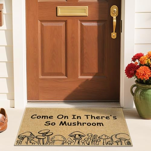 Mushroom Welcome Doormat Funny Cute Mushroom Door Mat Outdoor Indoor Front Door Entrance Mat Floor Mat Inside Outside Non Slip Welcome Doormat Washable Entryway Rug Carpet for Porch Patio - color: Mushroom