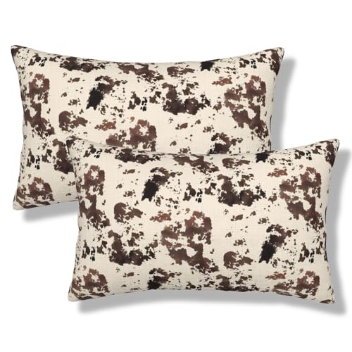 Cow Print Throw Pillow Covers Western Cow Lumbar Pillow Cases 12x20 Inch Set of 2 White Brown Cowhide Outdoor Decorative Pillowcase Cushion Cover for Couch Sofa - color: Brown, size: 20" x 12" (Pack of 2)