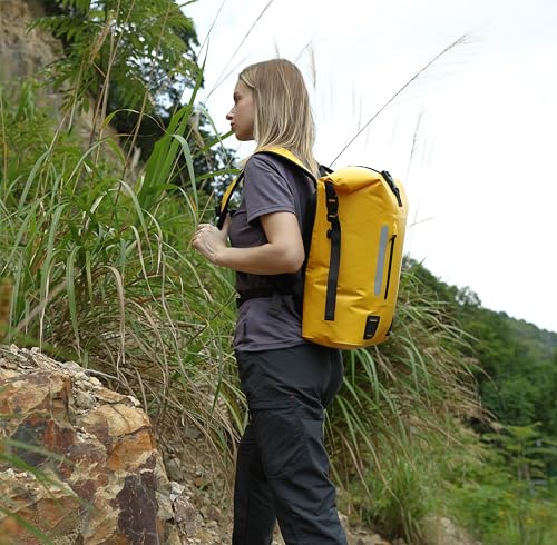 MARCHWAY Roll Top Waterproof Backpack, Floating Dry Bag 20L/30L/45L with Ergonomic Rectangular Base, Cushioned Back, Hip Strap for Hiking Camping Kayaking Travel (Yellow, 30L) - color: Yellow, size: 30L