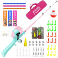 Kids Fishing Pole, Telescopic Fishing Rod, Toddler Collapsible Fishing Rod and Reel Combo with Tackle Box, Fishing Line, Bobber, and Soft Lures for Boy, Girl, Youth, Beginner, Over 4 Years Old - color: Mint Blue & Sugar Pink