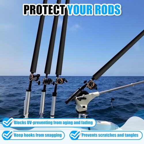 Neoprene Fishing Rod Sleeve Rod Socks Puncture Resistant Fishing Rods Cover for Storage and Transportation Protective Case for Casting Trolling Spinning Rods - color: Black
