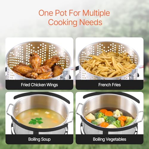 VEVOR 10 Qt Fish and Wing Fryer, Aluminum Propane Fish Fryer Kit, Outdoor Deep Fryer Seafood Pot with Thermometer, Strainer Basket, and 54,000 BTUs Propane Burners, for Outdoor and Backyard Cooking - style: 10-qt
