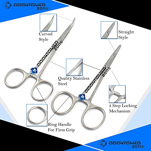 Premium Quality Ultimate Set of 6 Pcs Straight & Curved Hemostat Forceps Locking Clamps Stainless Steel Full Serrated Jaws for Better Grip-Ideal for Nurses, Fishing + More - color: Silver