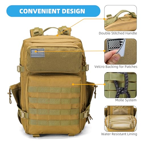 gracedon Tactical Backpack - Military Molle Bag 3 Days Pack for men and Women Large Assault Rucksack 45L (Khaki) - color: Khaki