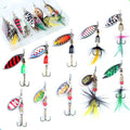 EXAURAFELIS 10/30pcs Fishing Lure Spinnerbait with Feathered Treble Hooks Rooster Tail Fishing Lures Spoon Lures for Bass Salmon Trout Spinner Baits with Tackle Box - color: 10pcs-B
