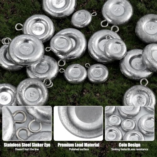 Dr.Fish Fishing Coin Sinkers Lead Fishing Weights Disc Weights No Roll Freshwater Saltwater River Bank Surf Fishing Catfishing - size: 12oz/3 Pack