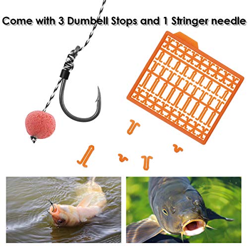Carp Fishing Hair Rigs, 20 Pcs Curved Barbed Carp Hook Anti-Tangle Swivel Braided Thread line with 3 Card Boilie Bait Stops Dumbell Stoppers and Stringer Needle - color: Barbed, size: 4 Packs (Size 6#)
