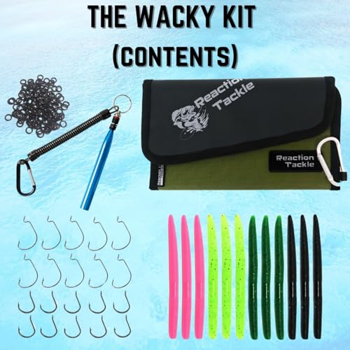 Reaction Tackle Wacky Rig Tool and O-Rings for Soft Plastic Worms, Bass Fishing Wacky Rig and Neko Rig Stick Bait Setup for Largemouth and Smallmouth - color: #1 Wacky Worm Kit