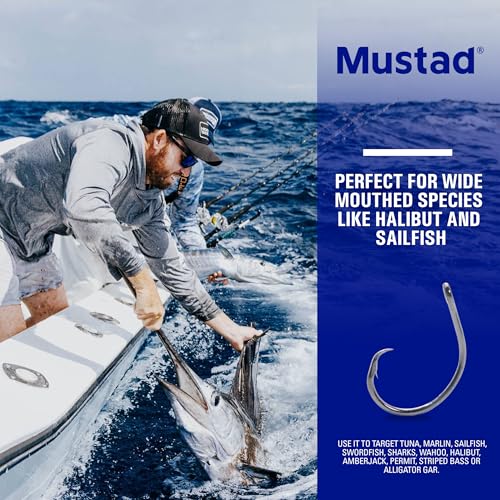 Mustad Classic 39944 Standard Wire Demon Perfect in Line Wide Gap Circle Hook | Saltwater Freshwater Hooks for Tuna, Catfish, Bass and More - size: Size 1/0 - Pack of 8