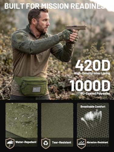 Tactical Sling Bag, Fanny Pack,2in1,CCW & EDC Shoulder Bag with MOLLE & Pistol Holster - 1000D Adjustable Strap for Outdoor Carry Men & Women - color: Green