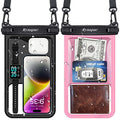 Rynapac Large Waterproof Phone Pouch [Up to 10"] - 2 Pack IPX8 Waterproof Phone Case for iPhone 17 16 15 Pro Max Galaxy S26 Ultra, Touchscreen & Underwater Photography, Beach Cruise Essentials 2026 - color: [Pink + Black] Large Waterproof Phone Pouch, siz