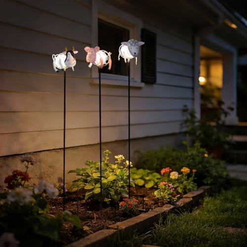Farm Animal Solar Garden Lights,3Pack Waterproof Decorative Solar Stake Light,Decorative Statues Figurine Lights for Lawn Patio Pathway for Outside - color: Farm Aniamls