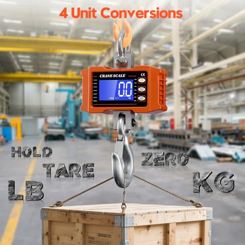 Digital Crane Scale 2200lb/1000Kg Digital Hanging Scale with LCD Screen, Crane Scale Industrial Heavy Duty with Unit Change, High Precision Crane Scale for Market, Farm, Construction, Factory
