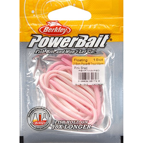 Berkley PowerBait Power Floating Trout Worm Fishing Soft Bait - color: Pink Shad - Original Scent, size: 3" (15 Count)