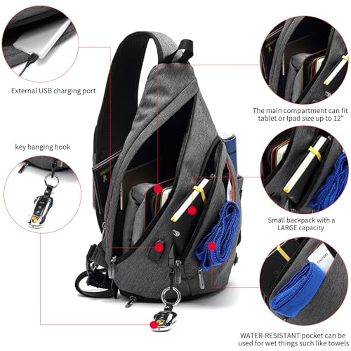 TUDEQU Sling Bag for Men Crossbody Backpack,8 Pockets Sling Backpack Mens Sling Bag,19L Sling Pack,One Strap Backpack for Men | One Strap Backpack with Umbrella Pocket,Sling Backpack with Stability Strap, One Shoulder Backpack for Hiking,Gym,Travel - colo