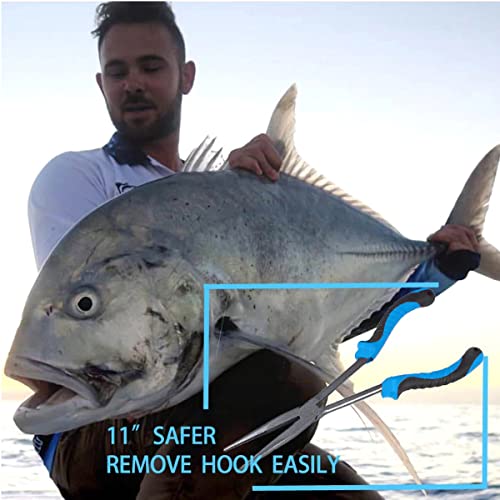 11" Long Nose Fishing Pliers, Straight & Bent Jaws, PTFE Coated Corrosion Resistant, Hook Remover & Braid Cutter Fishing Needle Nose Pliers, Saltwater Freshwater Gear for Bass Snook Trout - color: Blue Black