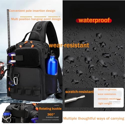 Fishing Backpack Fishing Tackle Storage Bag, Lightweight Waterproof, Modular Compartments Shoulder Sling Pack - Fit Small Fishing Gear