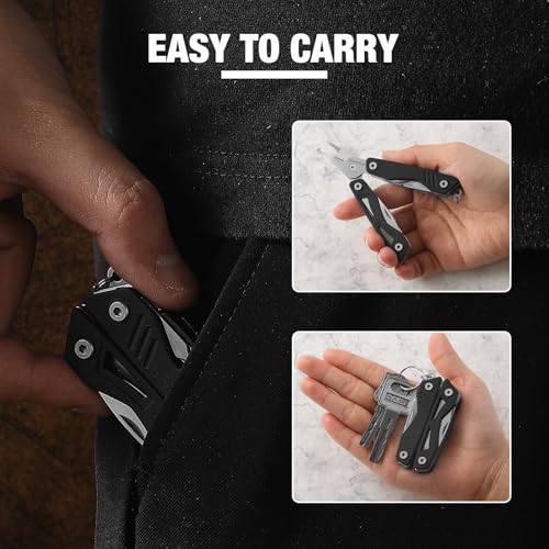 VIRENKNIFE Mini EDC Multitool,13-in-1 Stainless Steel Multi Tool Pliers with Pocket Knife,Bottle Opener，Screwdriver，Perfect for Camping, Outdoor and Everyday Use,Gifts for Men Dad（Black） - color: Black