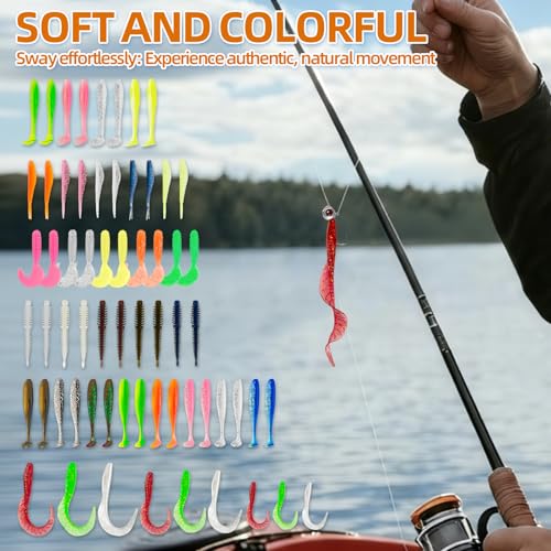 Fishing Soft Plastic Lures | Paddle Tail Swim Baits, Swim Baits for Bass Fishing, Paddle Tail, Crappie Lures - color: J-64PCS