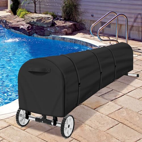 Swimming Pool Solar Reel Cover, 24Ft UV Resistant Inground Pool Solar Protective Blanket Reel Cover 420D Heavy Duty Waterproof Winter Solar Blanket Reel Roller Covers Protector (24 Ft, Black) - color: Black, size: 24 FT