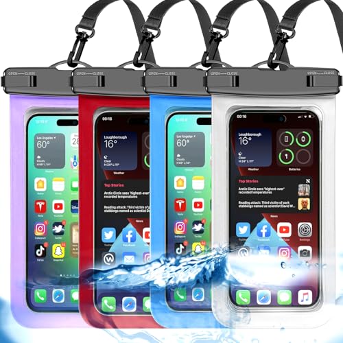 Waterproof Phone Pouch,4 Pack Multicolor Phone Waterproof Case Dry Bag,Protection Level: IP68,Beach Cruise for Apple iPhone,Samsung,and More,Lanyard Included,(Fits Up to 8.3”),White,Blue,Red,Purple - color: Multicolor,G,White,Blue,Red,Purple