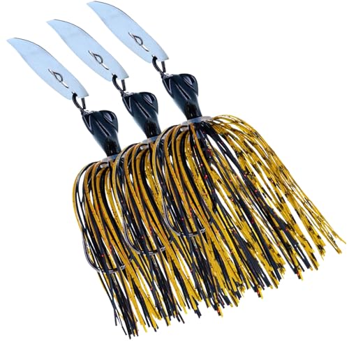 Reaction Tackle Breaker Jigs for Bass Fishing, Bladed Vibrating Swim Jig Lures with Silicone Skirts, Weedless Bait for Pike, Walleye, Muskie - 3 Pack - color: Texas Craw, size: 1/4 Oz