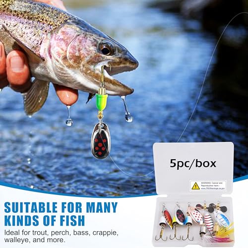Spinnerbaits Rooster Bait Tail Fishing Lures Kit Inline Spinner Spoon Lures Bass Salmon Trout Hard Metal Spinner Baits for Saltwater Freshwater - style: 5pcs Spinnerbaits-c