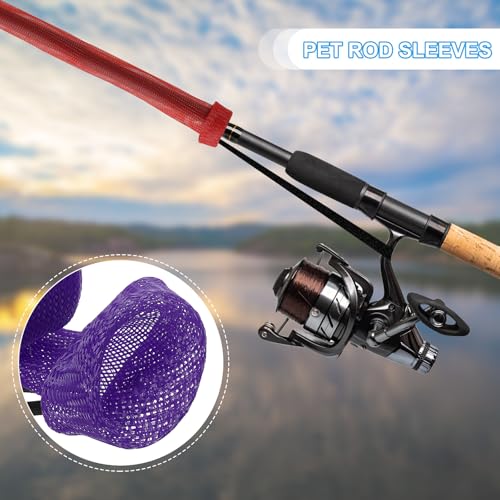 PATIKIL Rod Sock, Fishing Rod Sleeve Cover Braided Mesh Pole Protector Gloves Fishing Tools Flat End for Spinning Fishing Rod Fly Rod Ice Rod Casting Rod - color: Purple, size: 75 Inch