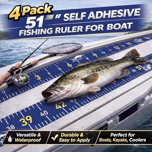 4 Pack Fishing Ruler for Boat 51" Self Adhesive Fishing Measuring Tape Fish Measuring Decals Waterproof Self Adhesive Measurings Ruler Sticker (Blue) - color: Blue
