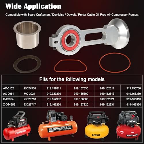 KK-4835 Compressor Piston Kit Connecting Rod Replacement Kit Perfectly Fits for Sears Craftsman Devildiss Dewalt Porter Cable Oil Free Air Compressor Pump, Comparable to KK-4835 KK-5081 A02743