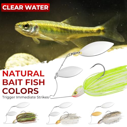 MadBite by KastKing Spinnerbait Fishing Lures, Bass Trout Salmon Walleye Stainless Steel Spinner Baits Kit, Saltwater Freshwater, 4 pcs - color: Clear Water - Double Willow, size: 1/2oz