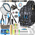 PLUSINNO Fishing Gear- Fishing Rod and Reel Combos, Fishing Backpack, Fishing Net, Fishing Bag with Rod Holders and Tackle Box for Freshwater/Saltwater, Fishing Gifts for Men - style: Black Backpack Tools With Rod&net