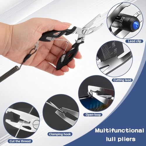 Fishing Gear Set, Fishing Pliers Set, Heavy-Duty 15kg Max Grip, Non-Slip Sponge Handle, 100cm Retractable Lanyard, Includes Fish Gripper, Line Cutter, Carry Bag