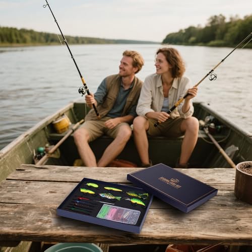 104PCS Fishing Lures Kit, Fishing Gear & Accessories with Premium Gift Box | Glide Bait , Hooks,Weights, Fish Hook Remover,Hard & Soft Baits for Bass Trout Pike Salmon for Dad - style: 6c
