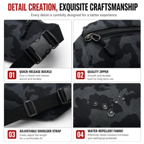 Camouflage Waist Bag, Dark Camo, 10x3x5.2in | Waterproof, Oxford Cloth, Multi-Layer, Sport Fanny Pack, Outdoor Phone Sling Bag - color: Dark Camo