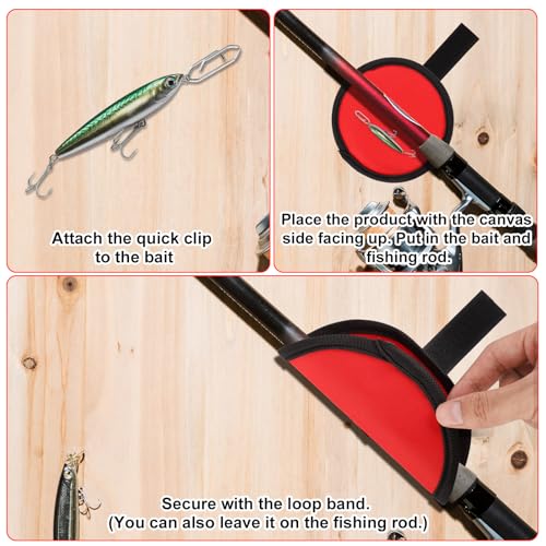 BOXOB 6pcs Fishing Hook Covers, 5.91 Inch Fishing Lure Covers with 50 Stainless Steel Speed Clips Fish Bait Protector Gloves Fish Pole Sleeve Wraps Essential Gear for Fishermen