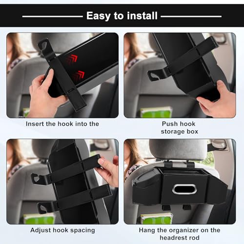 7-In-1 Car Seat Back Organizer with Cup Holders, Tissue Box, Garbage Can&Hooks, Multifunctional Headrest Storage Organizer, Headrest Cup Holder for Backseat, Car Accessories for Trips, Travels(Black) - color: Black