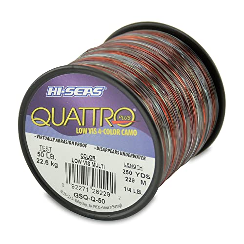 HI-SEAS Quattro Monofilament Fishing Line - Low-vis 4 Color Camo, Strong & Durable Performance Saltwater Main Line - style: 50 Lb Test, 0.70 Mm Dia, 250 Yd