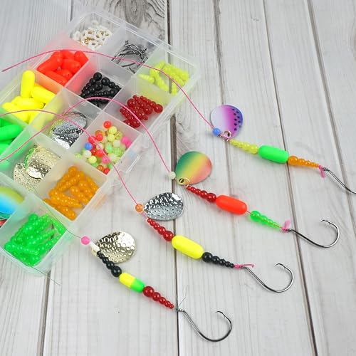 Fishing Lure Making Supplies Kit 210pcs DIY Spinner Making Kit Colorado Blades Hooks Rig Foam Floats Clevis Stack Beads for Walleye Rigs Trolling Rigs Crawler Harness Trout Bass Salmon