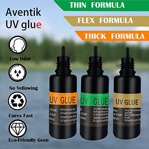 EUPHENG Fly Tying UV Resin Three Formula Thick,Thin and Super Flex Fly Tying Head Cement Fly Tying Glue for Building Flies Heads Bodies and Wings and Gluing Eyes - color: 3 in 1 combo set 0.35oz