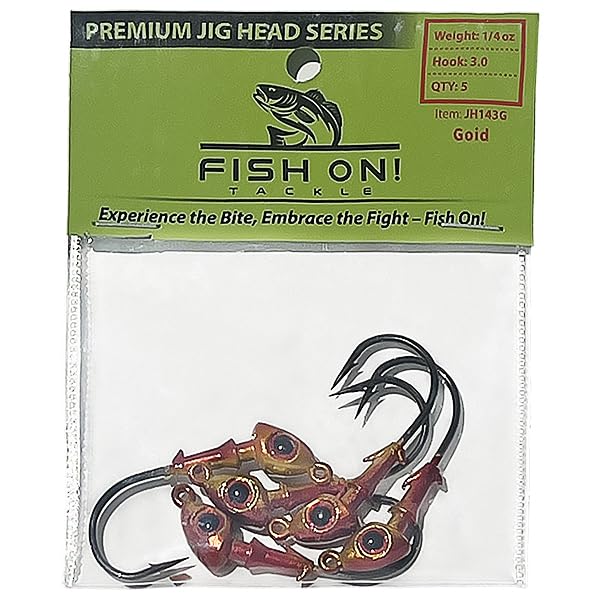 Jig Heads for Fishing with Super Sharp Black Nickel Hooks - Double Locking Bait Stays & Multi-Color 3D Eyes - Perfect for Freshwater & Saltwater Fishing - color: Gold, size: 1/2 oz - 5 Pack