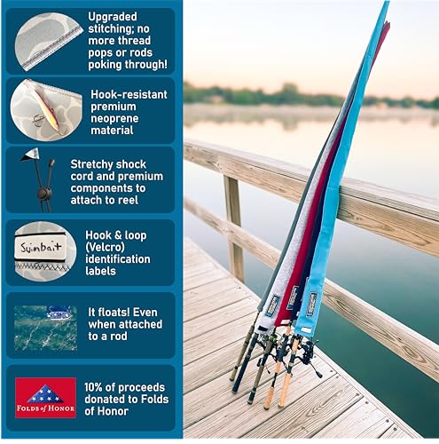 Premium Neoprene Fishing Rod Sleeve – Floating, Puncture Resistant, Labeled Protective Sock for Casting, Spinning, Trolling Fishing Rods - color: Flag, size: 60", style: Spinning